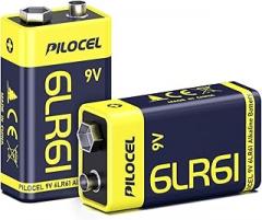 PILOCEL 9V Batteries 2 Pack, Alkaline 9 Volt Battery, Long-Lasting Square 9V Batteries 10-Year Shelf Life for Smoke Detector, Fire Alarm, Electronics, Nine Volt Batteries on Clearance
