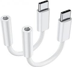 JXMOX USB Type C to 3.5mm Female Headphone Jack Adapter (2-Pack), USB C to Aux Audio Dongle Cable Cord for iPhone 17 Air 16 15 Pro Max, Samsung Galaxy S23 S24 S25 Ultra, iPad Pro, MacBook, Pixel 9 8