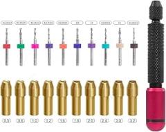 DIYPHONE 21 IN 1 Precision Hand Drill Set,Pin Vise Hand Drill Kit Including 10 PCS Miniature Mini Drill Bits and 10 PCS PCB Mini Chuck For Electronics,Jewelry DIY, Resin, Wood, Model Making