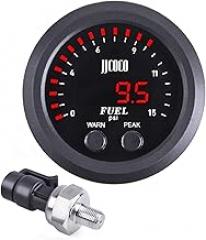 Universal Fuel Pressure Gauge 2‑1/16in 52mm Ultraslim 15PSI Red LED DC12V-24V with Alarm and Electronic Sensor for Car & Truck