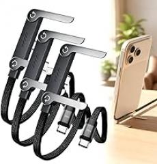 240W Braided Fast Charge Cable with Built-in Phone Stand, 2026 New Foldable Durable USB-C Cord 90 Degree USB C Cable Right Angle Multi-Functional Charger Cord, Type-C to Type-C (3 PCS)