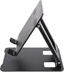 FRCOLOR Adjustable Aluminum Alloy Foldable Tablet and Mobile Phone Stand for Desk Use, Shrinkable Desktop Holder with Height Lift Function, Black Rack for Home Office Electronics