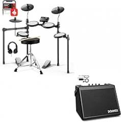 Donner DED-70 Electric Drum Set for Beginner with 150 Sounds, 4 Quiet Mesh Pads, Bundle with Donner Mini Electric Drum Amp 20W Wireless Portable for Home Practice