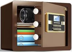 Small Electronic Digital Cash Box Security Safe, Steel Security Deposit Boxes with 2 Keys, Secure Metal Safe for Valuables, Passports, Keys, Money, Jewellery, 35x25x25cm, Brown (Brown)