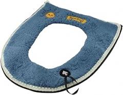 Warm Washable Thick Plush Toilet Seat Cover Mat with Handle, Non-Slip Ventilated Design for Standard Seats (44 x 38 cm), Soft Winter Toilet Seat – Green/Red/Blue/Grey(Blue)