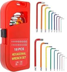 18Pcs Allen Key Set with Rubber Coating Coloured Metric and Imperial Hex Key with Ball End Metric 1.5 to 10 mm SAE 1/16 to 3/8 inch for Electronic Vehicle Repair (red)