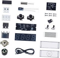 DIY Digital Clock Kit DIY Electronic Alarm Clock Soldering Project Welding Assembly Temperature Humidity Display for Dorm, with Cover