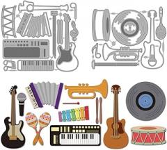 MAYJOYDIY Guitar Musical Instruments Cutting Die Music Drums Metal Die Cuts Electronic Piano Embossing Stencils Records Carbon Steel Cut Dies for DIY Card Scrapbooking Photo Album Craft Decor