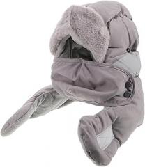 Milisten Windproof Warm Hooded Russian Hat with Earflaps, Thickened Faux Fur Lining and Ear Protection, Unisex Cold Weather Skiing and Outdoor Cap for Winter Light Grey