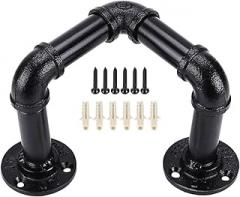 Milisten Wall-Mounted Iron Towel Rack with Triangular Vintage Pipe Design, Black Multipurpose Bathrobe and Towel Storage Holder for Bathroom Organization