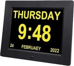 Luqeeg Digital Clock, 8 Inch Large Display Electronic Analog Led Calendar Clock, with 3 Display Modes 12 Alarm Modes Supports 8 Languages for Living Room Bedroom Desk Table Office (US Plug)