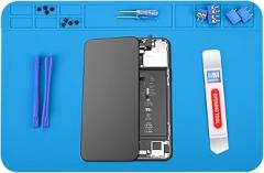 MMOBIEL Silicone Soldering & Repair Mat – Heat Resistant up to 932°F (500°C) – Non-Slip Magnetic Workbench Mat for Soldering, Electronics, Computer & DIY Projects (Blue, 12 x 8 inch)