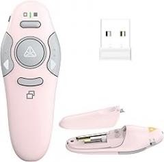 QUI Presentation Clicker Wireless Presenter Remote Clicker for PowerPoint Presentation Remote, PowerPoint Slide Advancer for Mac/Windows/Linux, Google Slide/PPT/Keynote, USB A, Pink