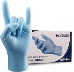 Wostar Nitrile Disposable Gloves Powder & Latex Free 4mil Touch Screen Disposable Non-Sterile Nitrile Exam Gloves