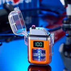 Waterproof Arc Lighter with Transparent case, Windproof Dual Arc Lighter, USB Rechargeable Electric flameless Lighter with Box (Orange)