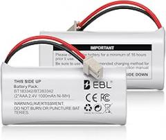 EBL BT162342/BT262342 2.4V 1000mAh Ni-MH Battery Compatible for BT183342/BT283342 BT166342/BT266342 VTech CS6114 CS6419 CS6719 at&T EL52300 CL80111 Cordless Phone (Pack of 2) White