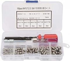 105pcs Threaded Inserts Repair Kit Stainless Steel Helicoil Type Wire Insert Installation Set (M4 x 0.7)