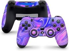 ZOOMHITSKINS Compatible with PS4 Controller Skin, Waves Purple Liquid Gloss Pastel Abstract Mauve, Durable, 3M Vinyl, Made in The USA