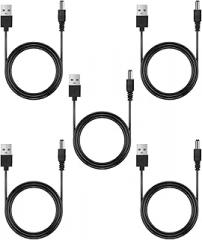 5 Pcs USB to DC Power Cable 5.5x2.1mm 2A Fast Charging Cable with Pure Copper Core for Power Banks and Electronic Devices