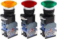 Mushroom Head lamp self Reset Button Switch la38-11md Opening 22mm Silver Self Locking(Red,MOMENTARY_220V)