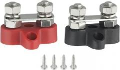 12-48V Power Distribution Block with Dual Connection Bolt Terminal M8 Busbar for Car Marine, Red Black Wiring Screw Terminal, Stainless Steel Copper Alloy, 2 Pack