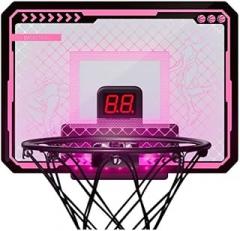 Basketball Hoop Indoor, Over The Door Basketball Hoop, with LED Lighting Electronic Scoreboard for Bedroom Office Wall Mount, Space Saving Indoor Use for Boy Girl Adults