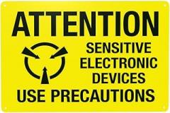 Sensitive Electronic Devices Warning Sign Security Safety Metal Signs Vintage Caution Poster Wall Decor for Business Office Home Street Road Use 8x12 Inch