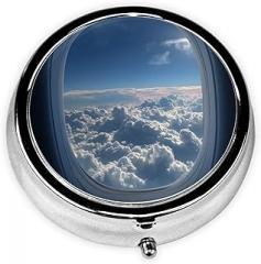 Clouds in Air Round Pill Case, Portable Pill Box for Pocket Metal Medicine Vitamin Organizer 3 Compartment Three Times A Day