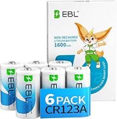 EBL CR123A Battery 6 Pack, 123A 123 3V Lithium Batteries 1600mAh High Power Compatible with CR17345, CR17335
