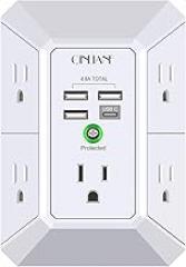 Wall Charger, Surge Protector, QINLIANF 5 Outlet Extender with 4 USB Charging Ports (4.8A Total) 3-Sided 1680J Power Strip Multi Plug Adapter Spaced for Home Travel Office (3U1C)