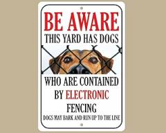 Electronic Fencing Dog Sign, Pet Boundary Marker, Warning Outdoor Decor Metal Sign 8×12 Inch – Wall Decor for Home, Garage, Yard, or Workplace