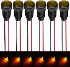 6pcs Yellow Indicator Pilot Light AC/DC 12-24V Mounting Hole Size 10mm(Flame Retardant Plastic Shell)