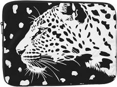 Black Leopard Print Laptop Bag for Men Women Shockproof Travel Office School Bag, black, 13 inch