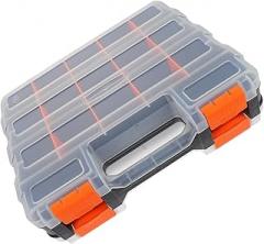 Portable Tool Box with Dividers, Plastic Double-sided Handheld Storage Organizer for Small Parts and Electronic Components, 32x27x8cm Multipurpose Hardware Accessory Case