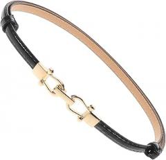 Milisten Women’s Adjustable Pu Leather Waist Belt with Gold Hook, Thin Fashion Waistband for Jeans and Dresses, Stretchy Skinny Belt for Casual and Party Wear