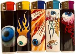 Eyeball Lighters 5 Pack - Electronic Refillable Lighters, No Flashlight
