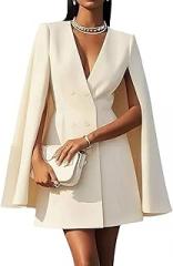 LIEROLYE Women's Cape Blazers Dress Double Breasted V-neck for Party & Business Casual Dress