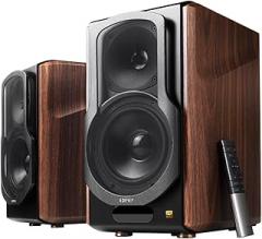 Edifier S2000MKIII Coaxial, Bluetooth, Optical and RCA Bookshelf 2 Speakers, Near-Field Active Tri-Amped 130w Studio Monitor for Audiophiles with Wireless, Line-in and Fiber-Optic Input Walnut