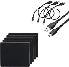 SaiTech IT 3 Pack USB 2.0 A to Mini 5 pin B Cable for External HDDS/Camera/Card Readers/MP3 Player with 5 Pack 2mm Mouse Pad with Stitched Edges Non-Slip Rubber Base, Premium-Textured