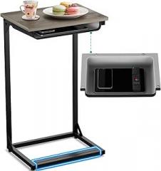 C Shaped End Table with Cubby, Reinforced Base Small Couch Tables That Slide Under, 27”H C Table for Sofa, TV Tray Table for Eating, Couch Side Table for Small Spaces, Living Room, Bedroom