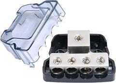 4 Way Power Distribution Block, 0/2/4 AWG Gauge in, 4/8/10 Gauge Out, Car Audio Stereo Amp Ground Distributor Connecting Block for Car Audio Amplifier Splitter (1 in 4 Out)