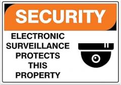 Security – Electronic Surviellance Protects This Property (with Camera) Metal Sign Decorative Wall Plaque, 12 X 8 inch