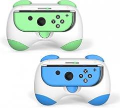 Joy Con Comfort Grips for Nintendo Switch/OLED, 2 Pack Handle Case Game Accessories Kit, Extra Remote Controllers Cover Hand Holder Set, Green Blue, Support Attachment Compatible, Gift for Kids