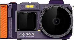 Tangxi 4K 70MP Digital DSLR Camera for Photography, F1.8 Autofocus & 50X Zoom Vlogging Camera with Double Screen, Time Lapse and Slow Motion, WiFi Support (Violet)