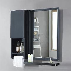 Aluminum Bathroom Mirror with Storage Cabinet Wall Mounted Mirror with Shelf， 90° Folding Towel Rack Design Storage Mirror Cabinet