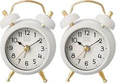 CREPHA IAC-5668-IV-2P Table Clock, Set of 2, Analog, Small, Diameter 2.2 inches (5.5 cm), Electronic Sound, Alarm, Small, Cute, Tabletop, Interior, Antique Style, Classic, Mini Twin Velcro, Ivory, 2P