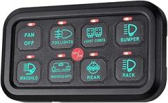 8 Gang Switch Panel Electronic Relay System, Automatic Dimmable, Harness and Label Stickers, Compatible with Jeep Wrangler Vehicle Marine ATV SUV (Color : Green)