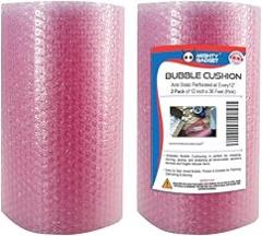 Pink Bubble Cushioning Wrap for Fragile Items, Windows, Doors, Furniture, Electronics - 2 Rolls, 12