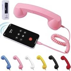 Retro Phone Handset for iPhone, Retro Phone Handset USB C, Vintage Type-C Telephone Receiver, Clear Audio Plug for Calls & Video Chats (Pink,Type-C)