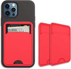 3 Pack Phone Card Holder, Silicone Wallet Stick On - Compatible with iPhone, Samsung, Android & All Cell Phones - Red
